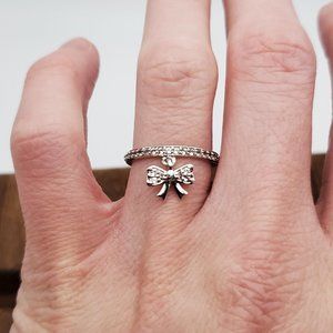 Size 6.5 925 Sterling Silver Clear Topaz Gems Bow Charm Ring